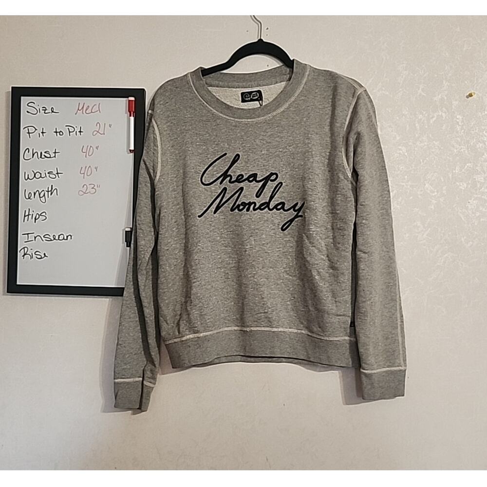 Cheap Monday Womens Ellie Sweat Fleece Sweatshirt sz Medium Gray Embroidered